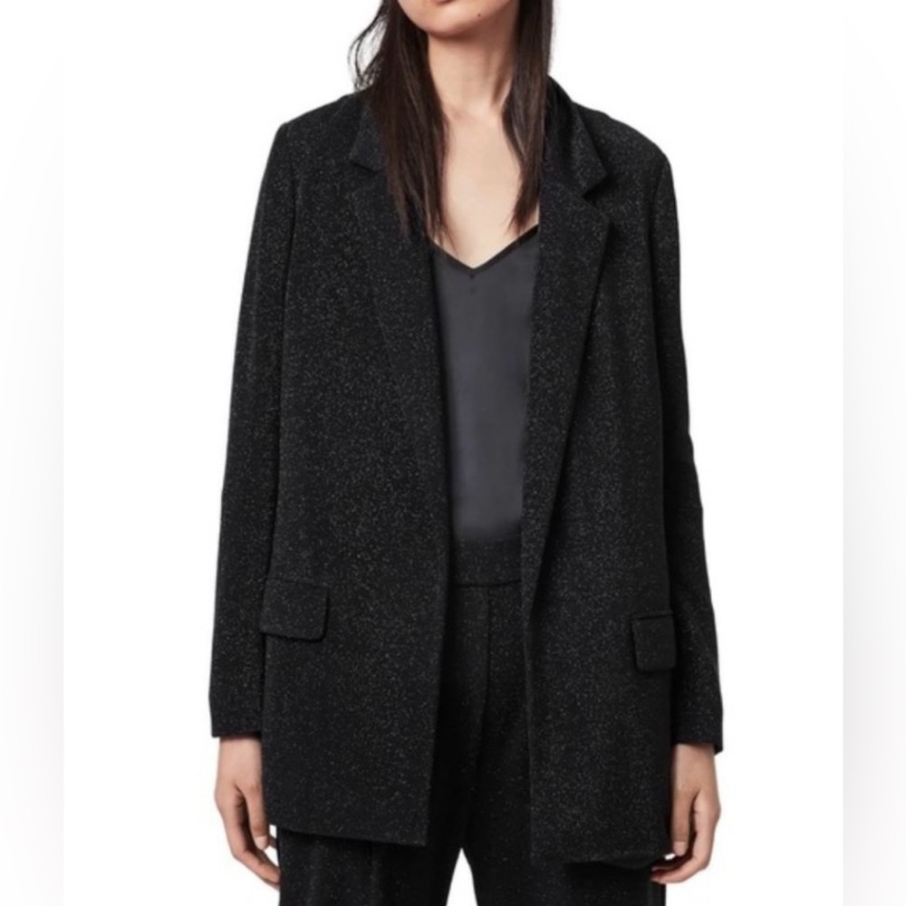 $249 ALL SAINTS ‘Aleida’ Black Shimmer Blazer Jacket Sz US 2